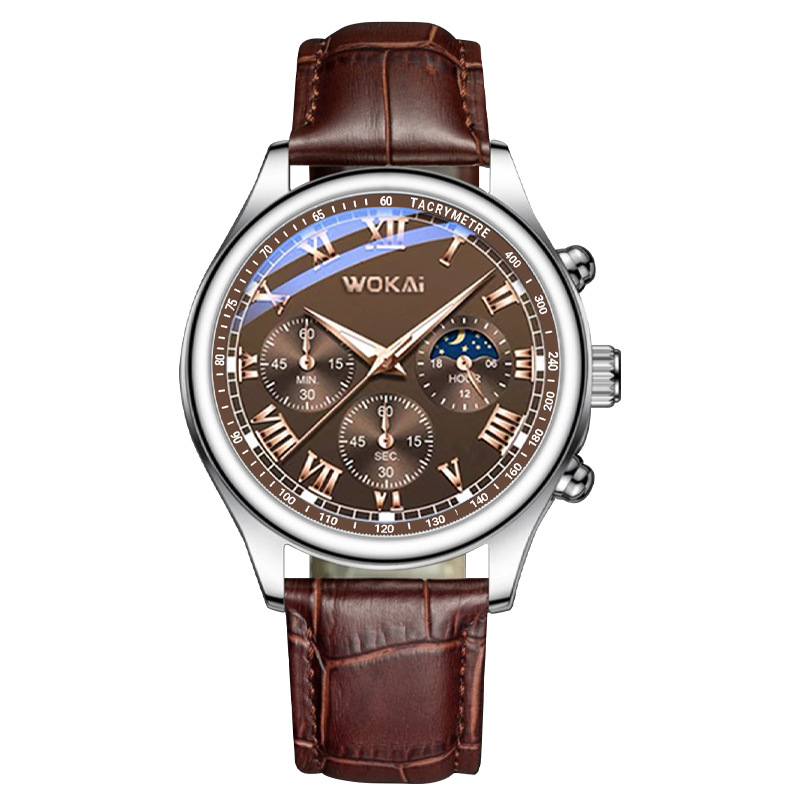 Men'S Fashion Quartz Watch Wokai - Wokai-男性用ブラウンレザー腕時計,カジュアル腕時計,クォーツ,低価格,直送,特別オファー,2023