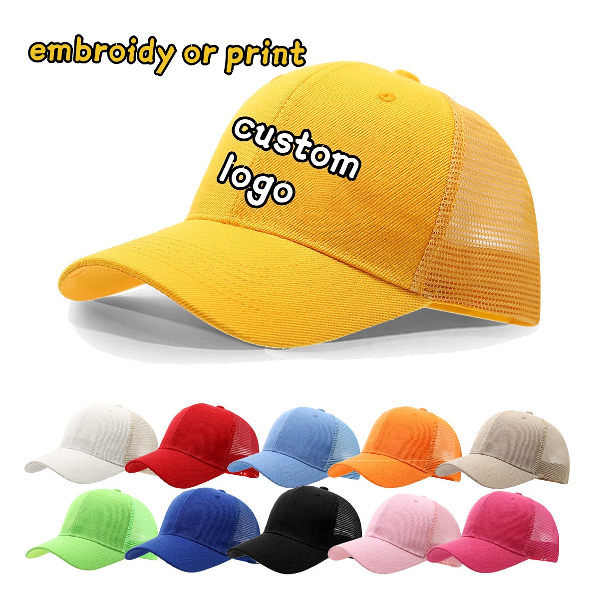 Trucker Hat Cap - カスタムロゴ刺繍プリント無地サマーメッシュハット メンズ＆レディース アウトドアスポーツトラッカーキャップ