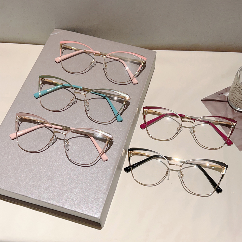Men'S Fashion Non Prescription Glasses - 最新トレンドのキャットアイ型、ブルーライトカットメガネフレーム。金属フレーム、度なし、透明レンズ、男女兼用。