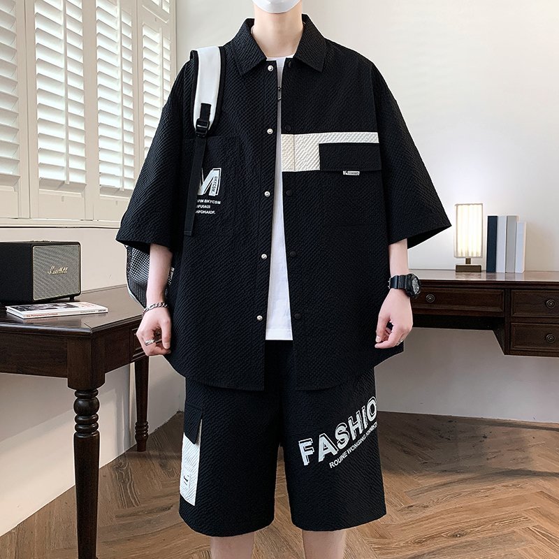 Mens Fashion Streetwear - ファッションメンズセットトップシャツ＆ショーツツーピーストラックスーツ2026夏ユースストリートウェアカジュアルTシャツ+ファイブセントパンツ衣類