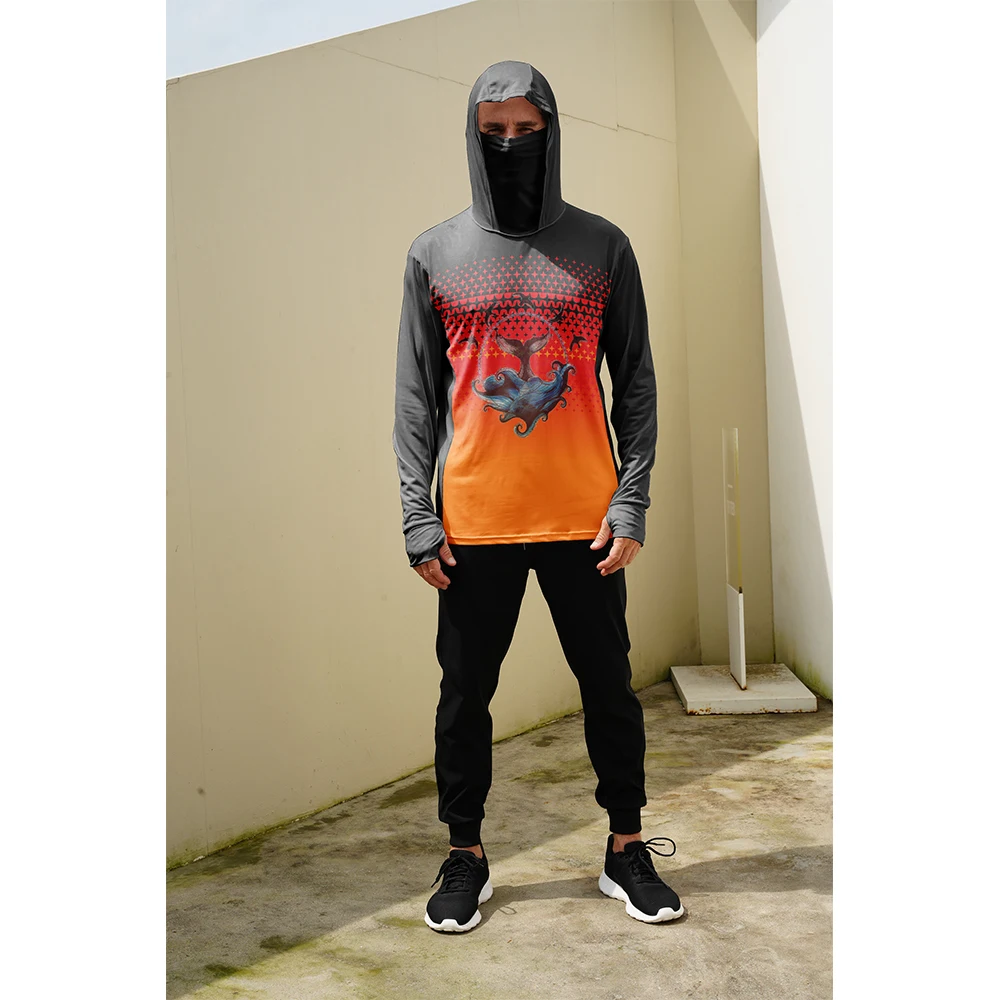 Mens Fashion Casual - 釣り用シャツ メンズ 日焼け防止 フード付きマスク 一体型 釣り服