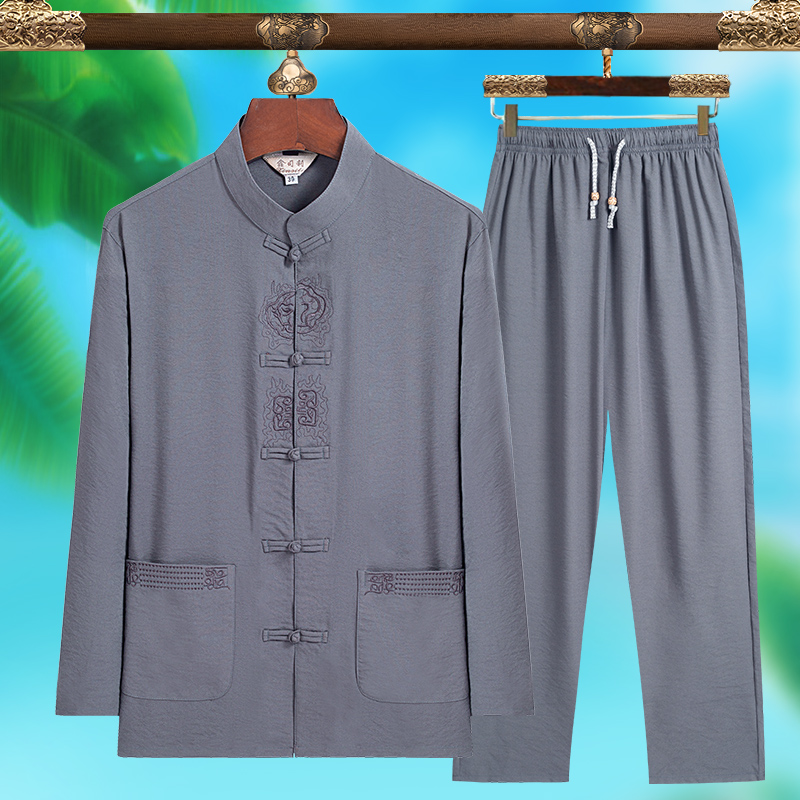 Mens Fashion Suits - 高品質メンズファッショナブルな唐服、純シルク軽量長袖セット、新しい中国風夏服