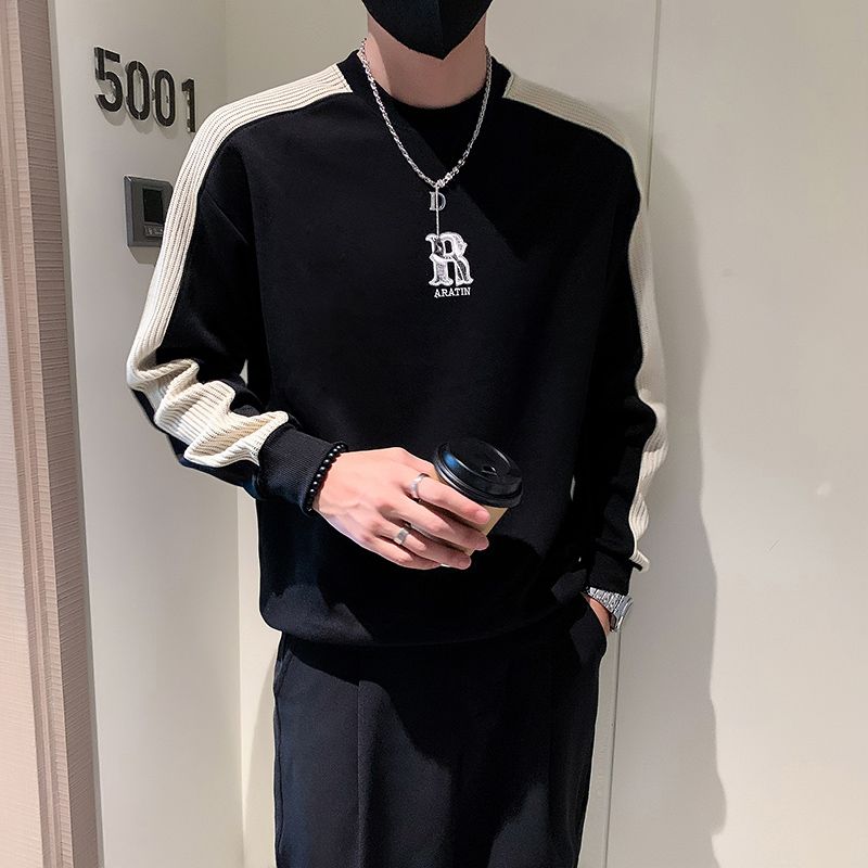 Men'S Fashion Deals - アルファベットブラックメンズプルオーバーレジャースプライシングカラー高品質ルーズ原宿ファッションウェルカムディール新作男性スウェットシャツ
