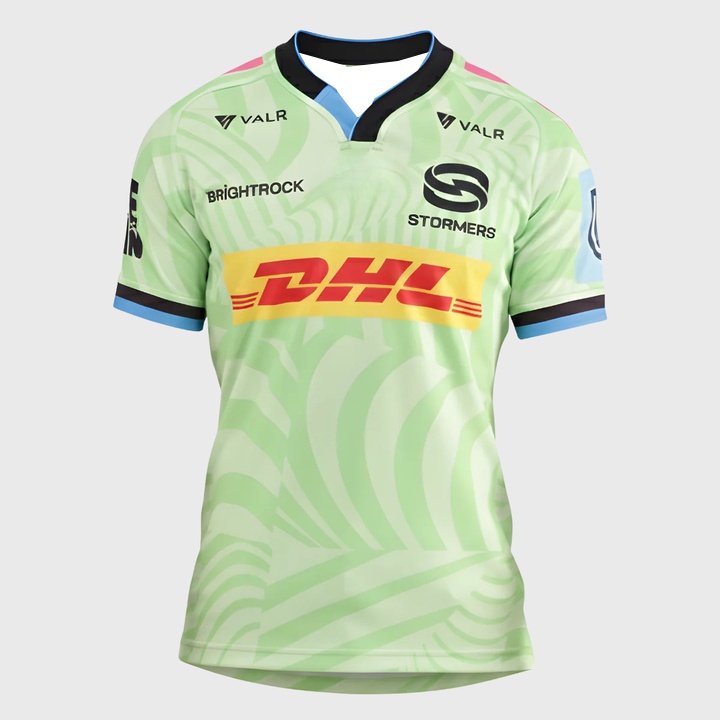 Mens Fashion Rugby Shirts - 2026新しいDHLストーマーズ「ライトグリーンアブストラクト」アウェイラグビージャージメンズY2K Tシャツオーバーサイズ日常着やトレーニングウェアに最適
