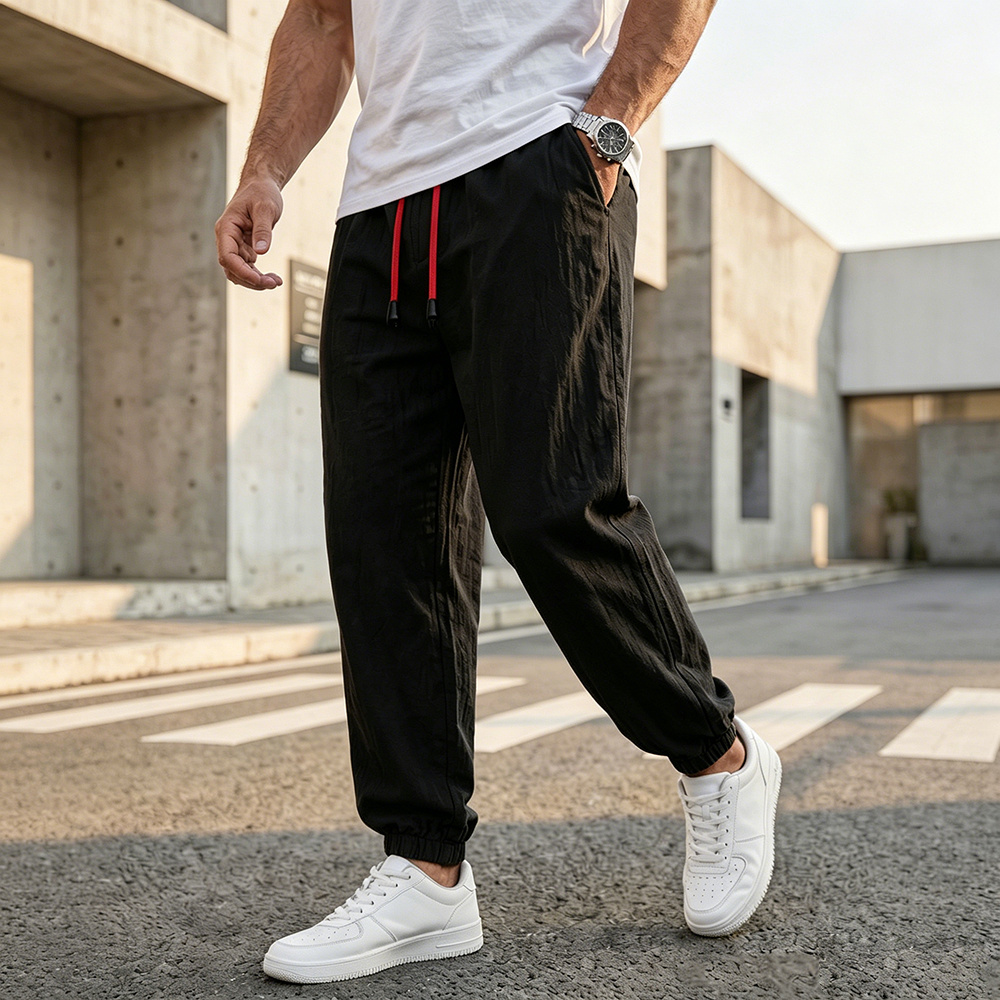 Men Fashion King - メンズカジュアルハーレムパンツルーズフィットコットンリネン無地快適通気性ヒップホップファッションストリートウェア男性日常着