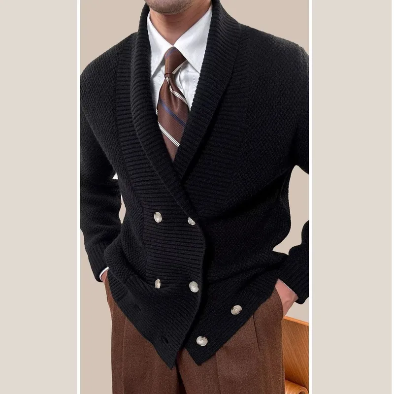 Men'S Fashion V Neck Sweater - メンズ カジュアル ルーズフィット ニットカーディガン グリーン フルーツカラー
