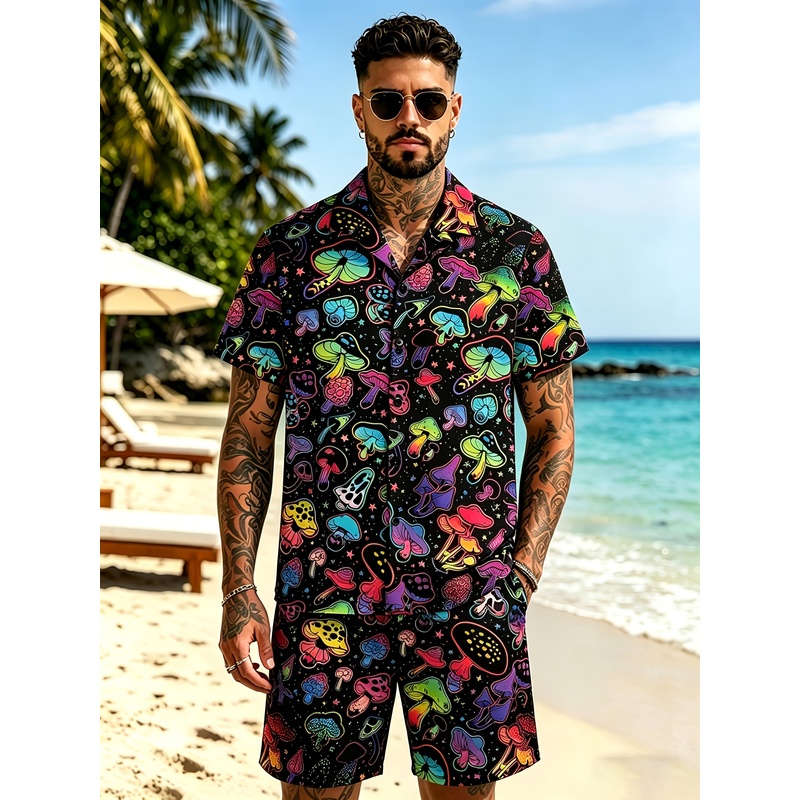 Mens Fashion Suits - メンズファッション 3D キノコプリントスーツ 快適な生地を使用したカジュアルバージョン デジタルプリント デイリーストリートウェア