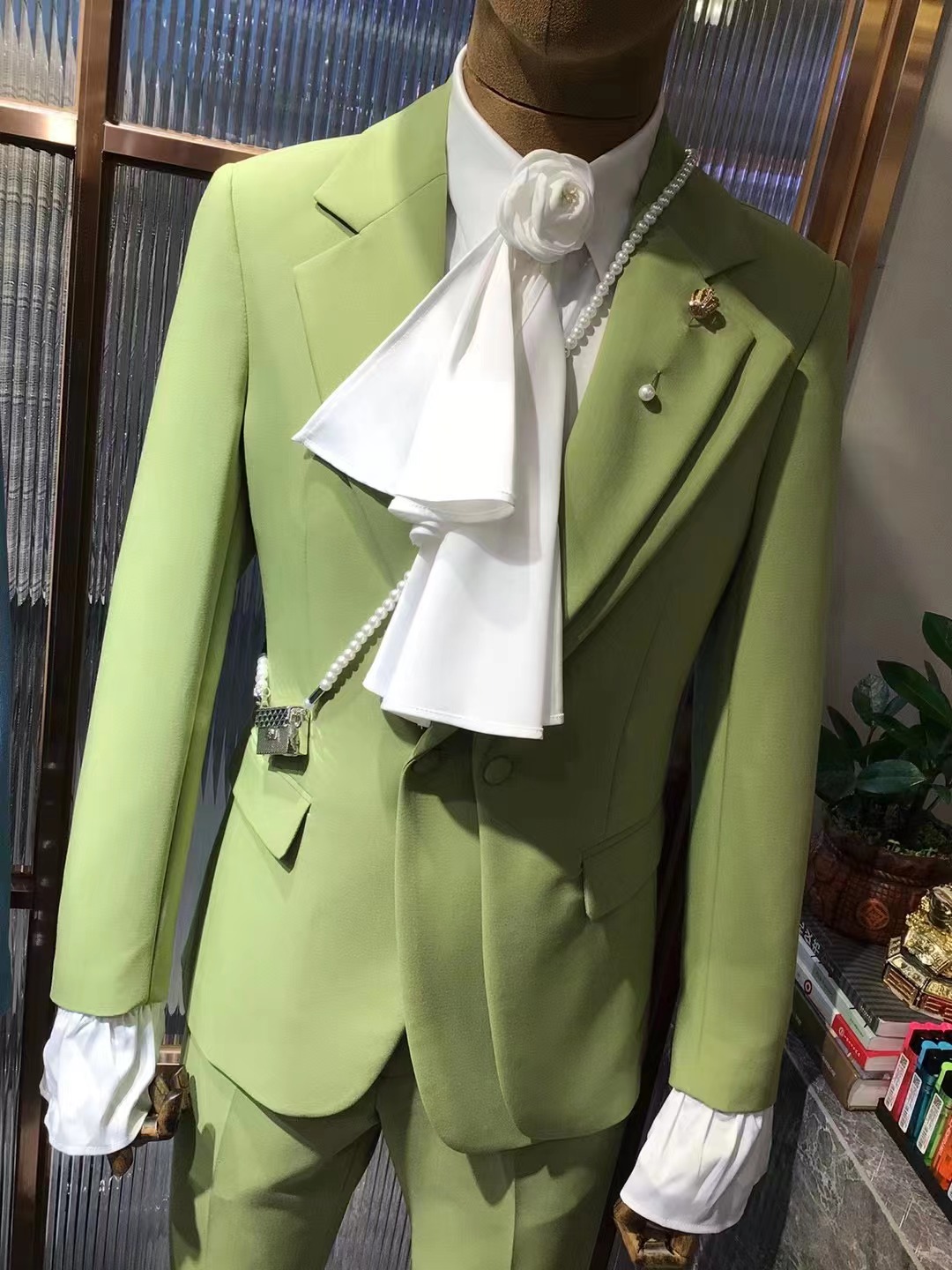 Mens Fashion Trajes - カスタマイズされた最新デザインのグリーンのウェディングスーツ,フォーマルなメンズスーツブレザー,無地