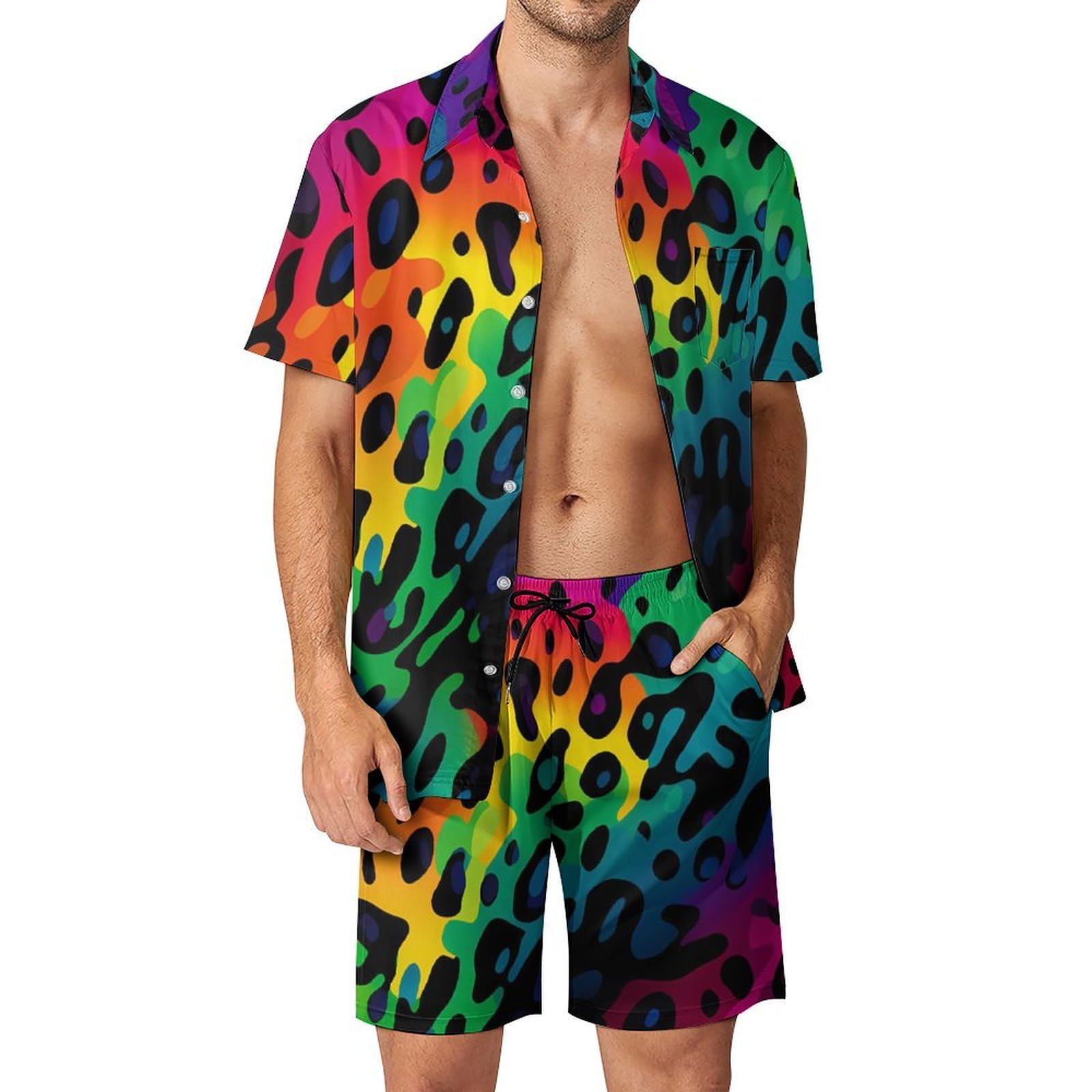 Mens Fashion Suits - 夏用不規則幾何学模様3Dプリントメンズシャツセットファッション半袖シャツビーチショーツストリートウェアハワイアンスーツ服
