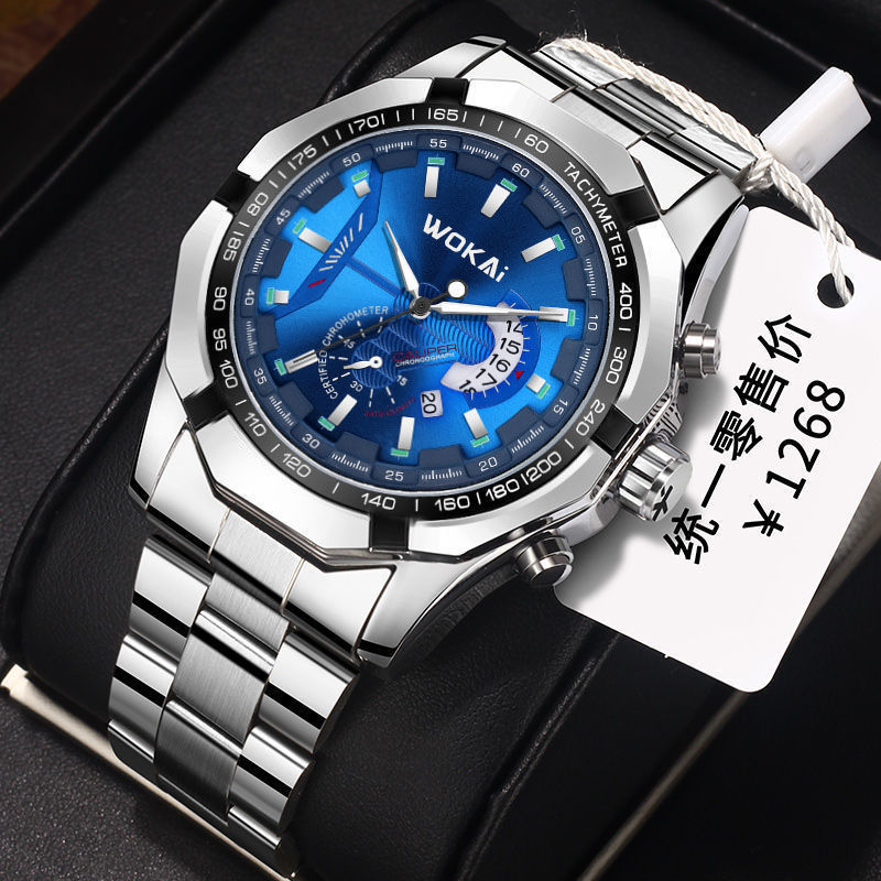 Men'S Fashion Quartz Watch Wokai - メンズスポーツウォッチ,ファッショナブルなステンレススチール腕時計,クォーツ,カレンダー,低価格,新品