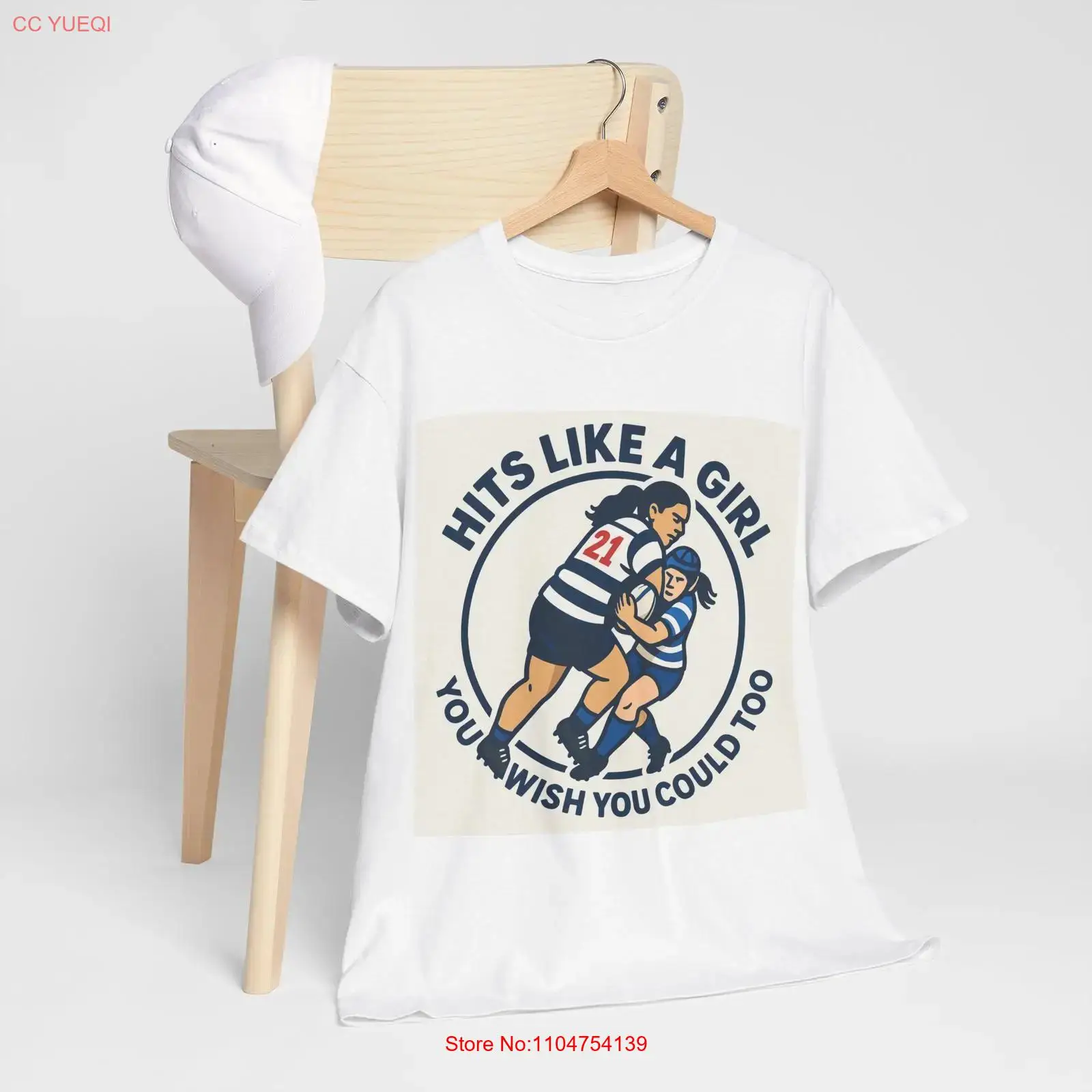 Mens Fashion Rugby Shirts - Hits Like A Girl ガールズラグビーコットン Tシャツ