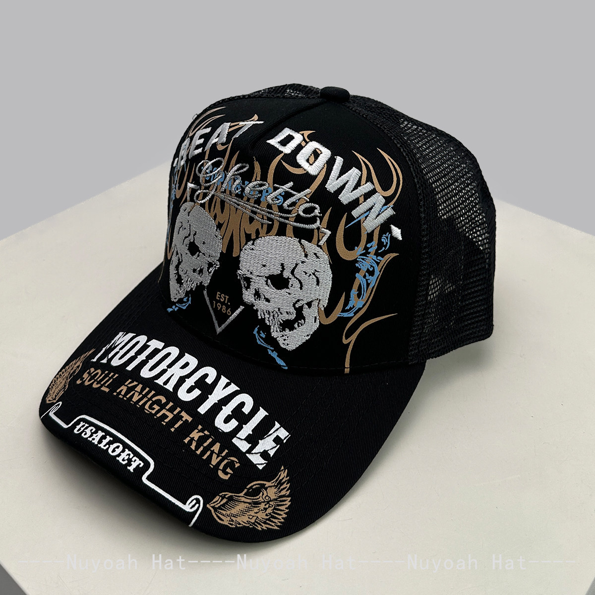 Trucker Hat Cap - スカルフレーム刺繍ハードトップトラッカーハット春夏新作ダークウィンドヘビークラフト通気性ユニセックスストリート野球帽