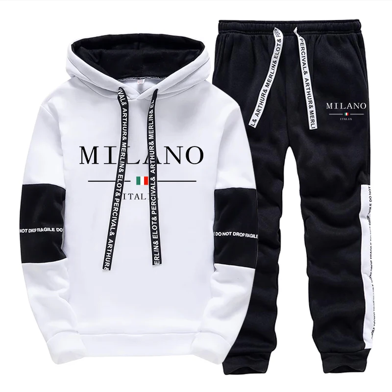 Men'S Fashion Trousers - メンズセット/パーカー/パンツ イタリア風トレンドパーカースポーツウェア outfits 2026年秋 デイリーカジュアルファッション フード付きスウェットシャツとジョガーパンツ