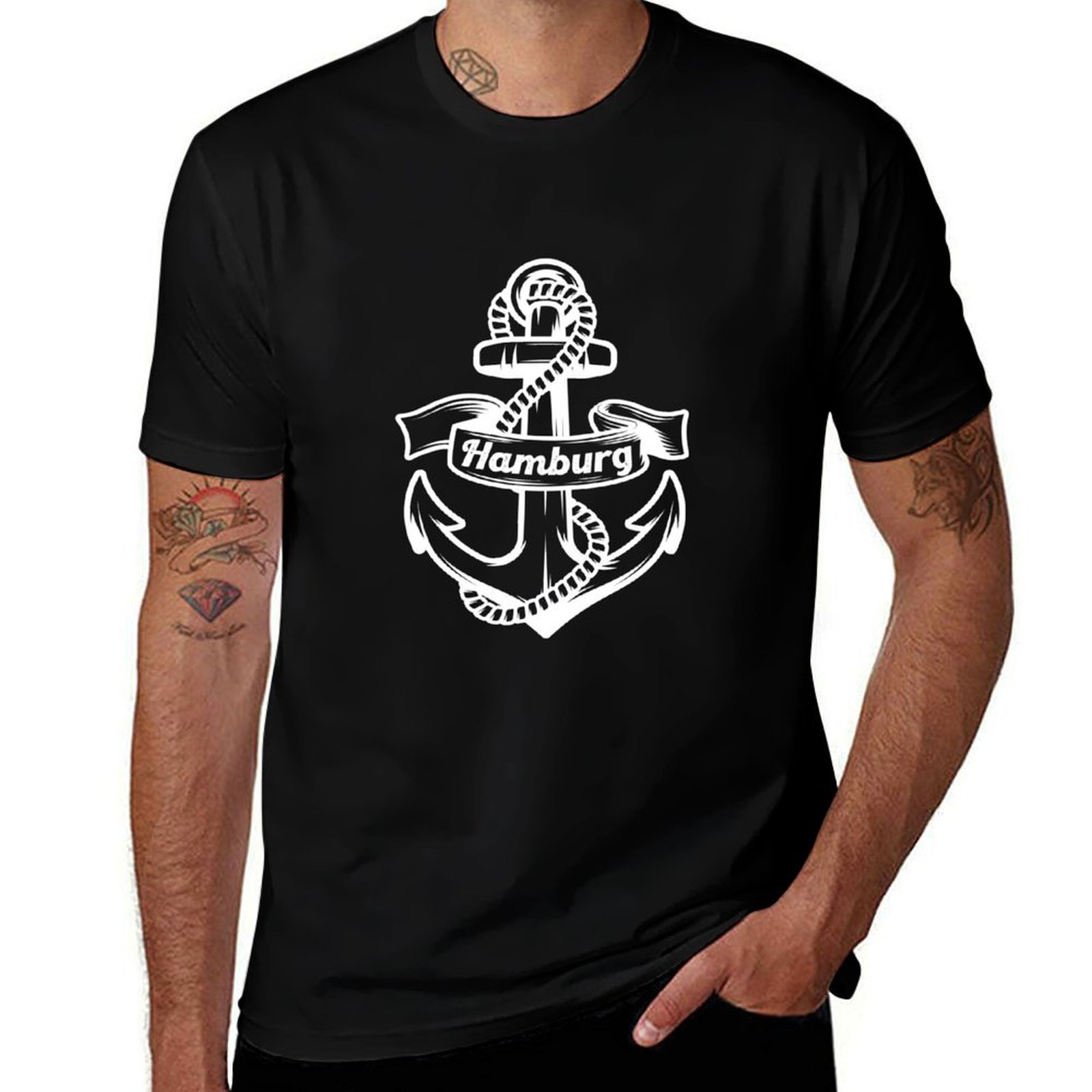 Men'S Fashion Hamburg - ハンブルク港アンカー記念品港湾都市Tシャツ ファッションカジュアル半袖トップTシャツ