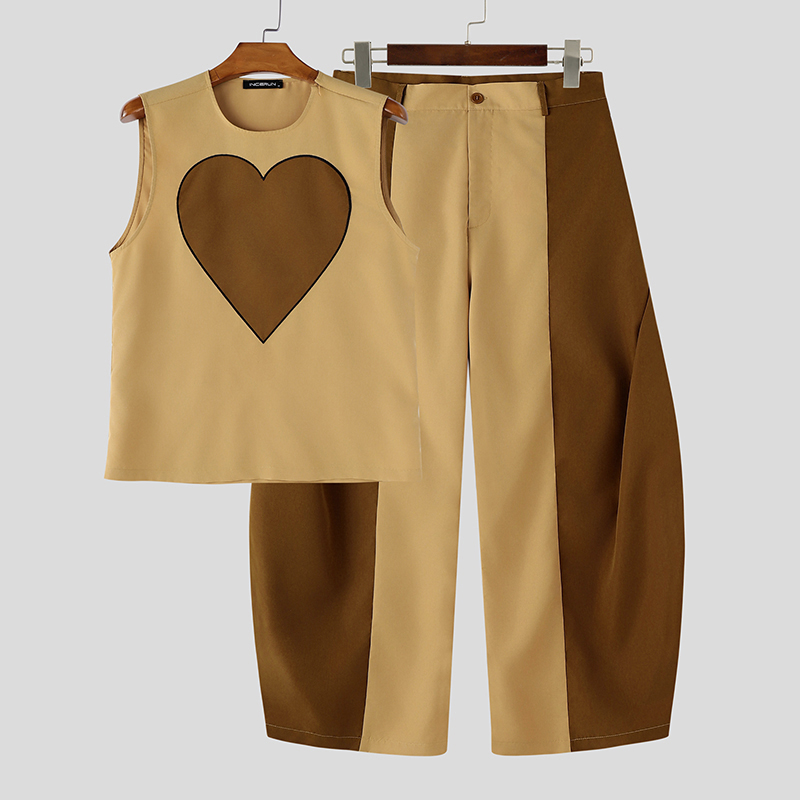 Mens Fashion Casual - INCERUN メンズセット パッチワーク カラーブロック ノースリーブ タンクトップ