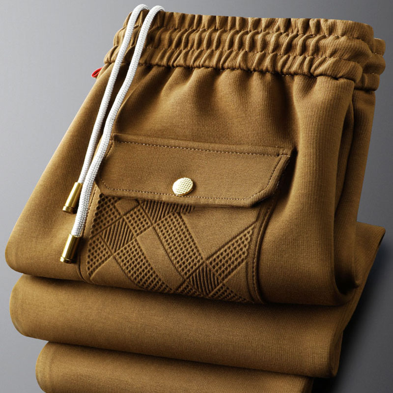 Men'S Fashion Khaki Pants - メンズコルセットニットスウェットパンツ、khakiカジュアルスウェットパンツ、ファッショントレンド、フリップポケット、秋