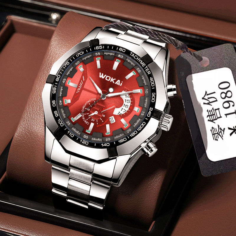 Men'S Fashion Quartz Watch Wokai - Wokai-メンズレッドスポーツウォッチ,メカニカル,イミテーション,クォーツ,カレンダー,低価格,2023