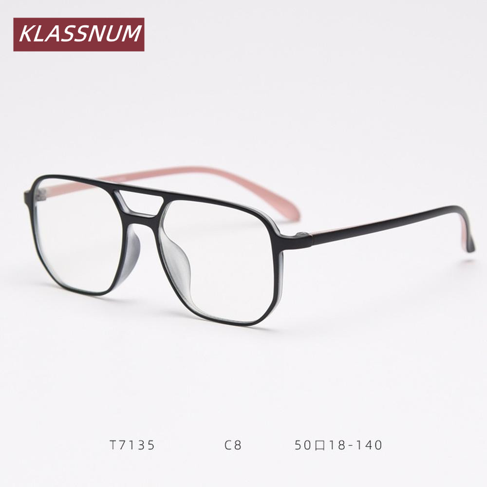 Men'S Fashion Non Prescription Glasses - KLASSNUM ダブルブリッジスクエア眼鏡フレーム男性女性レトロクリアレンズ非処方フラットメガネ韓国ファッション眼鏡