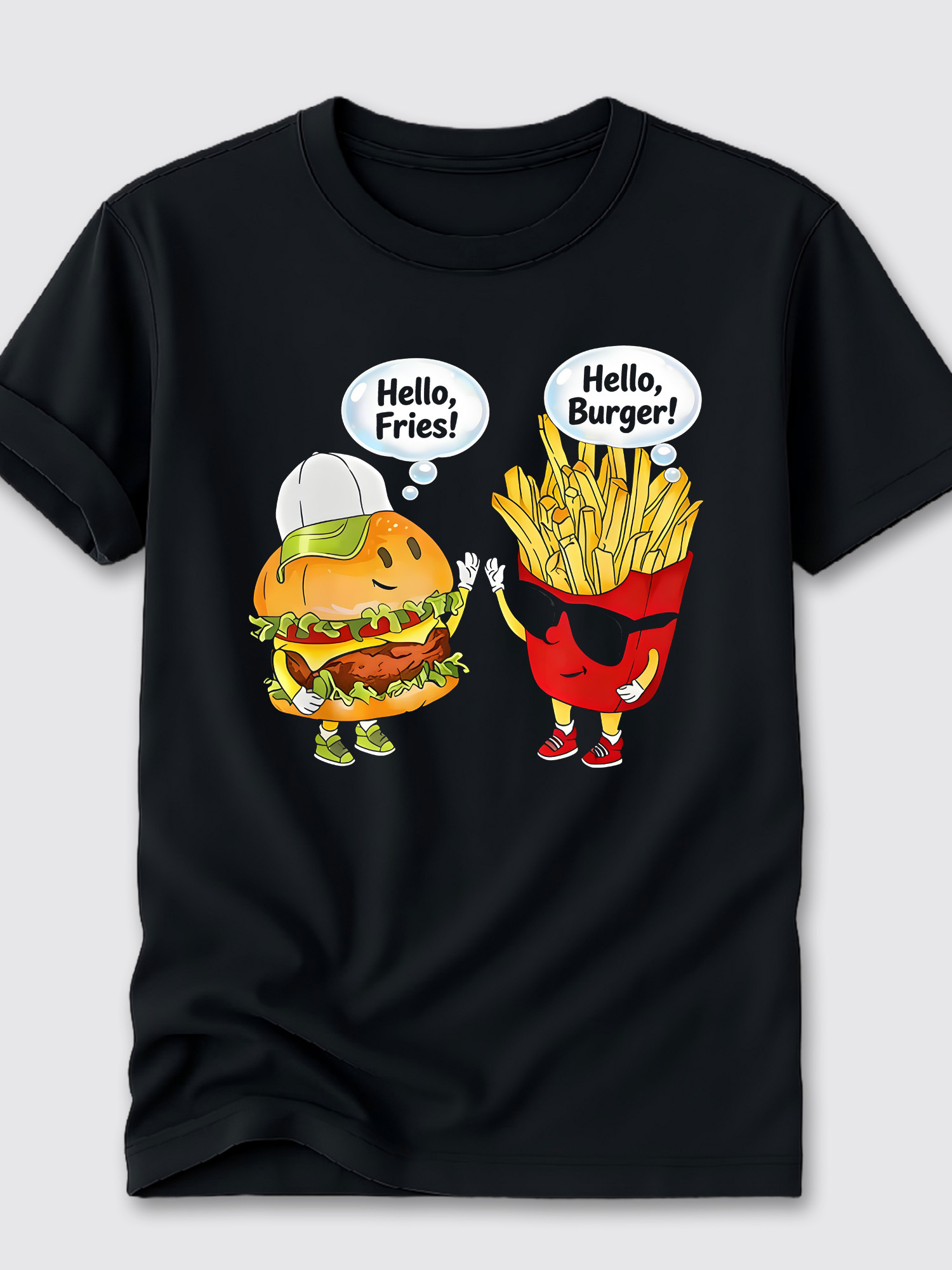 Men'S Fashion Hamburg - ハンバーガーとフライドポテトをモチーフにしたトレンディなプリント柄メンズTシャツ。カジュアルな夏の外出、休暇、キャンプに最適です。