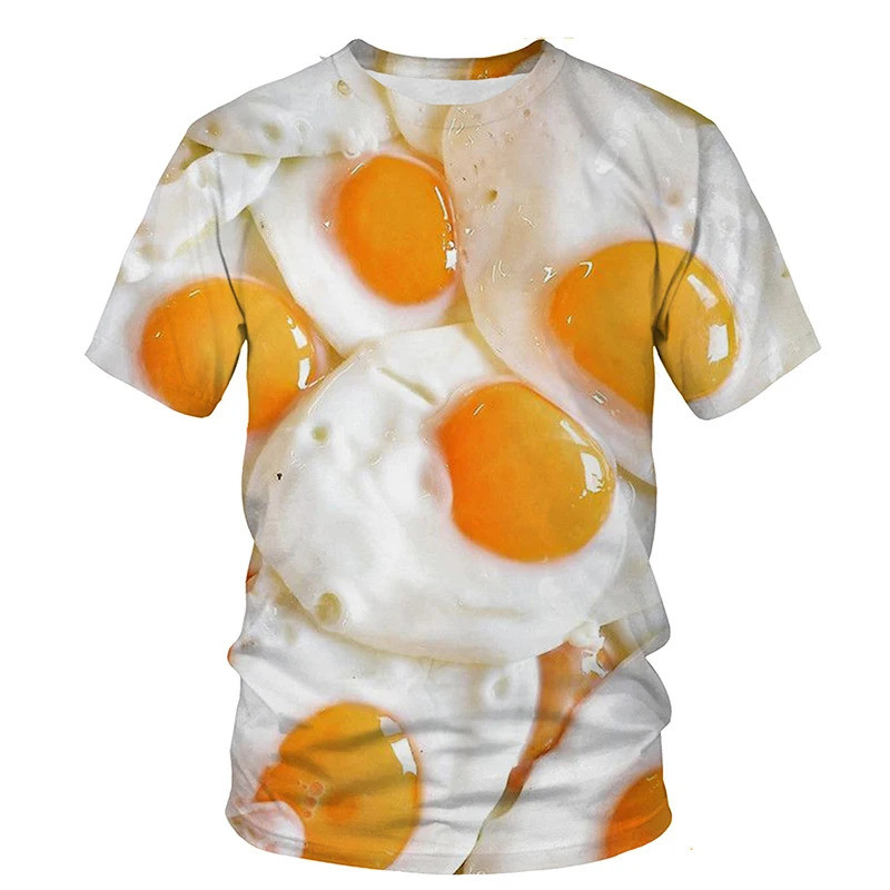 Men'S Fashion Hamburg - 面白い目玉焼き3DプリントTシャツ 食品 ハンバーガー ポテトフライ ストリートウェア メンズ