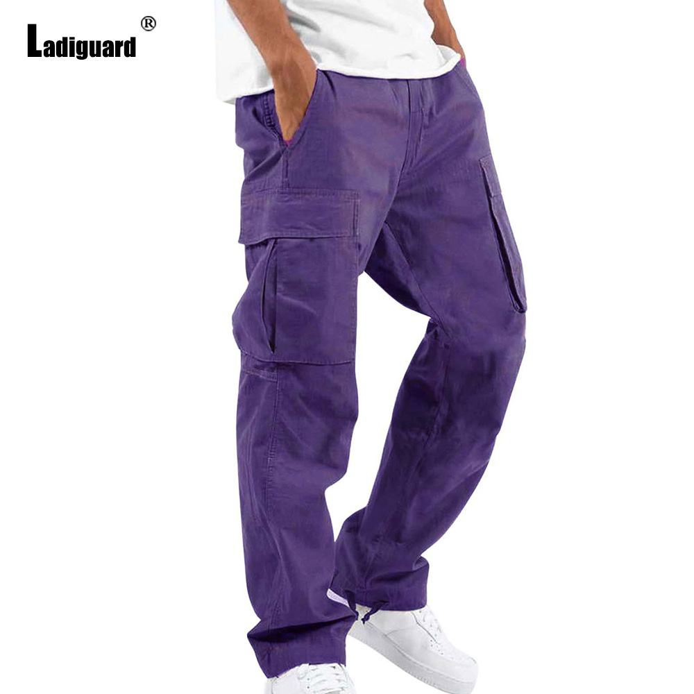 Men'S Fashion Khaki Pants - プラスサイズ 5xl メンズマルチポケットズボン 2023 春の新作ファッションカーゴパンツソリッドパープルカーキ屋外カジュアルスウェットパンツオム