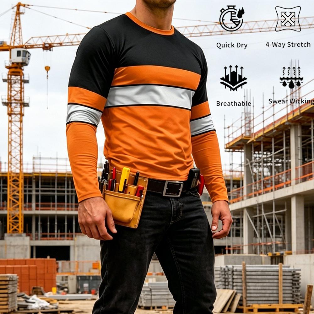 Men'S Fashion 2025 - 秋の高品質明るい色のストライプ作業服メンズ長袖 Tシャツ通気性カジュアル O ネック安全作業服