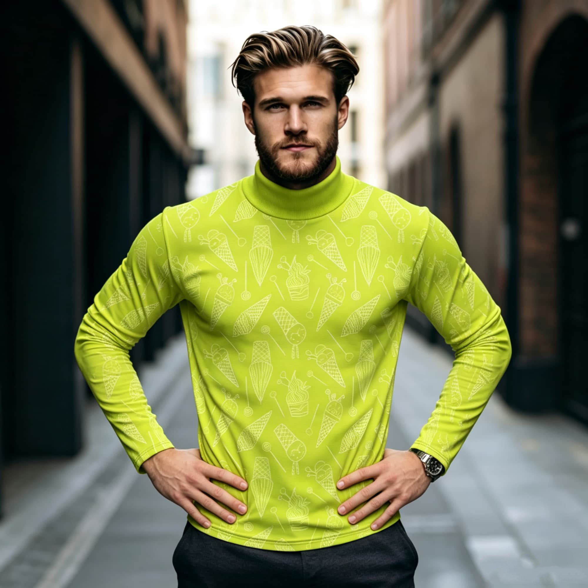 ノベルティデザートグラフィックメンズモックネック長袖シャツス - Mens Fashion Streetwear のレビューと価格