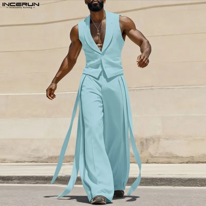 INCERUN メンズセットアップ 無地 Vネック ノースリ - Mens Fashion Suits のレビューと価格