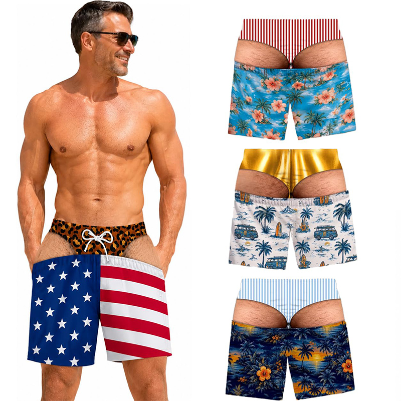 ノベルティメンズスイムトランクス、面白い毛深い脚のプリントビ - Swim Trunk Shorts のレビューと価格