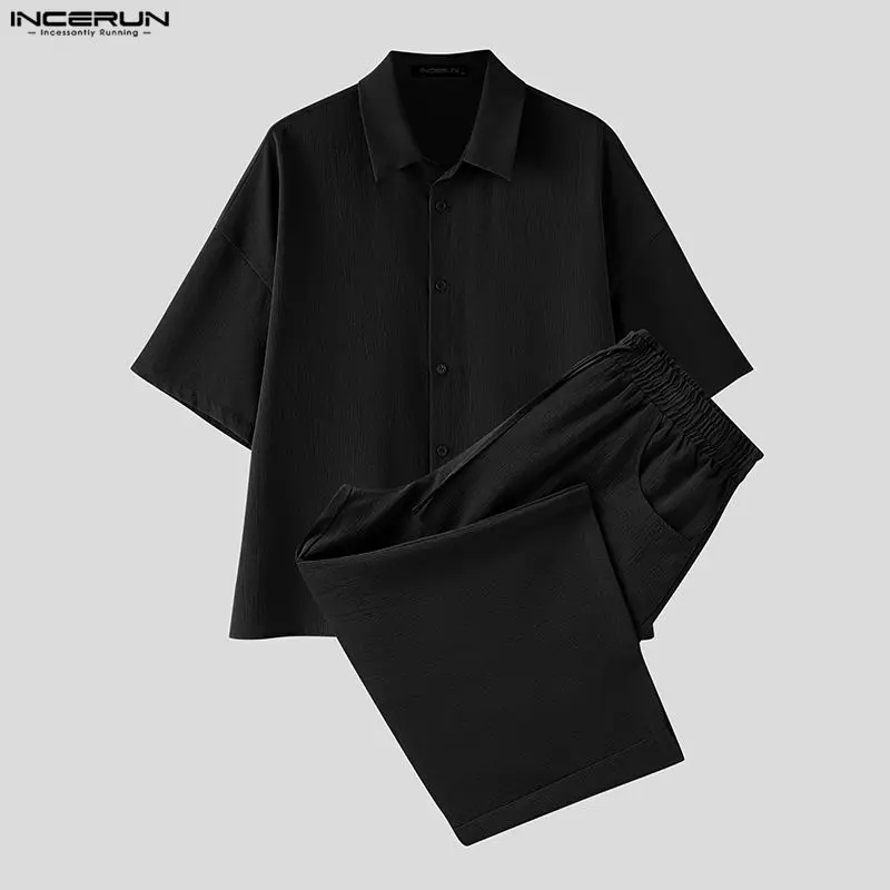 INCERUN メンズセットソリッドラペル半袖シャツパンツツ - Mens Fashion Streetwear のレビューと価格