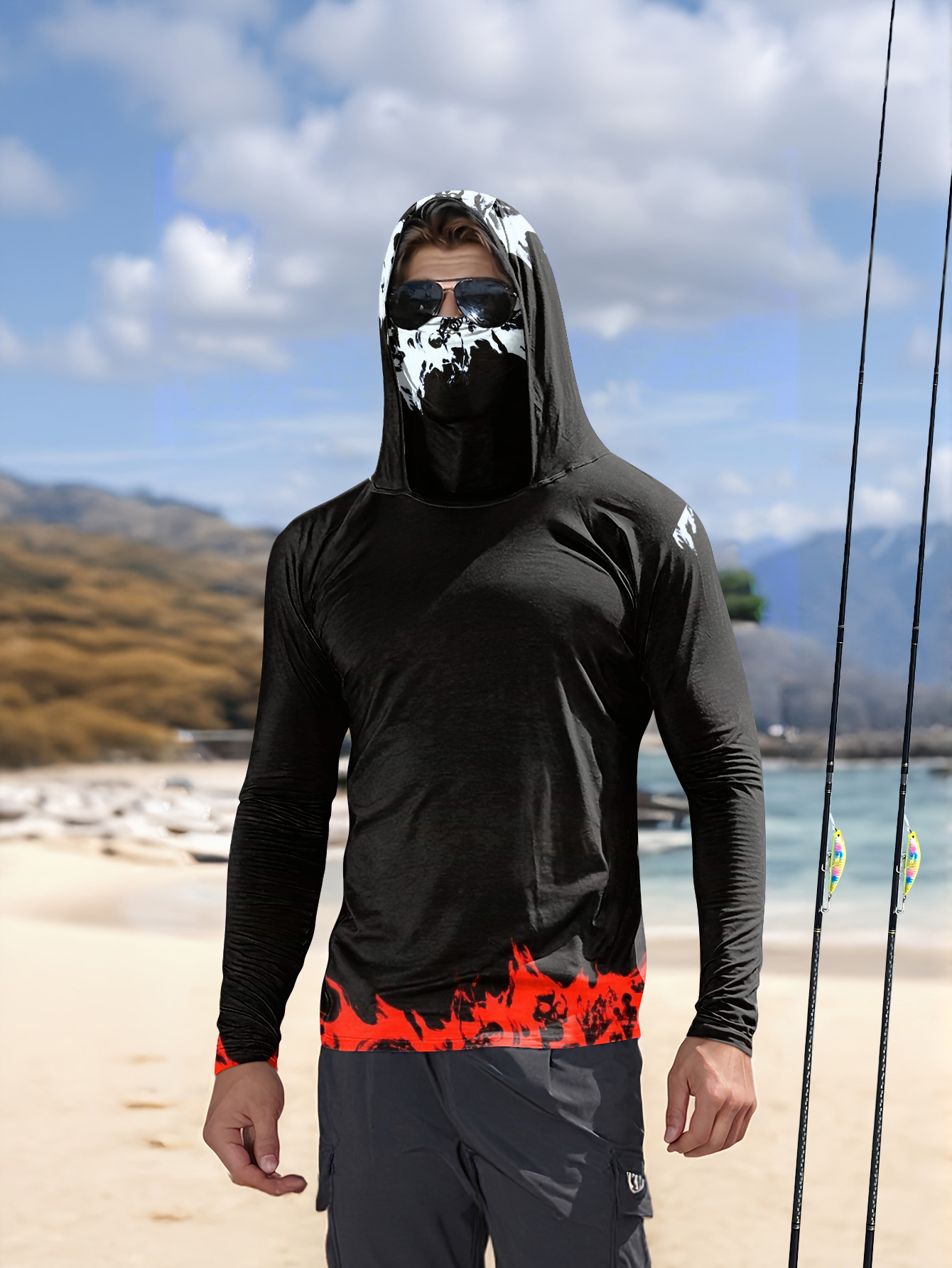男性フード付き釣りシャツ長袖釣り服釣り t シャツ uv 保 - Men'S Fashion 2025 のレビューと価格