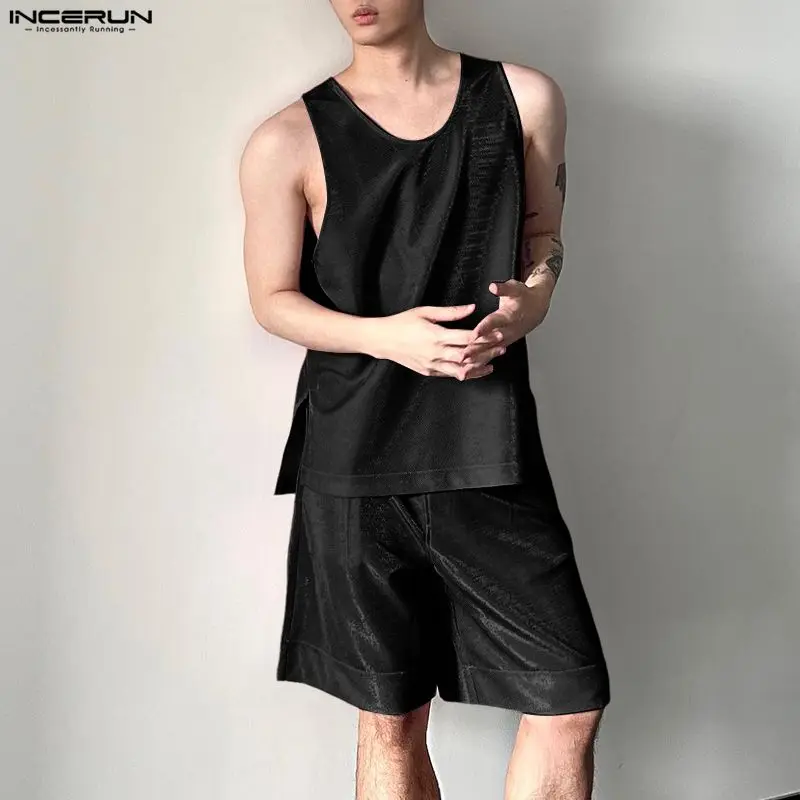 INCERUN メンズセット光沢のある固体 O ネックノース - Mens Fashion Casual のレビューと価格