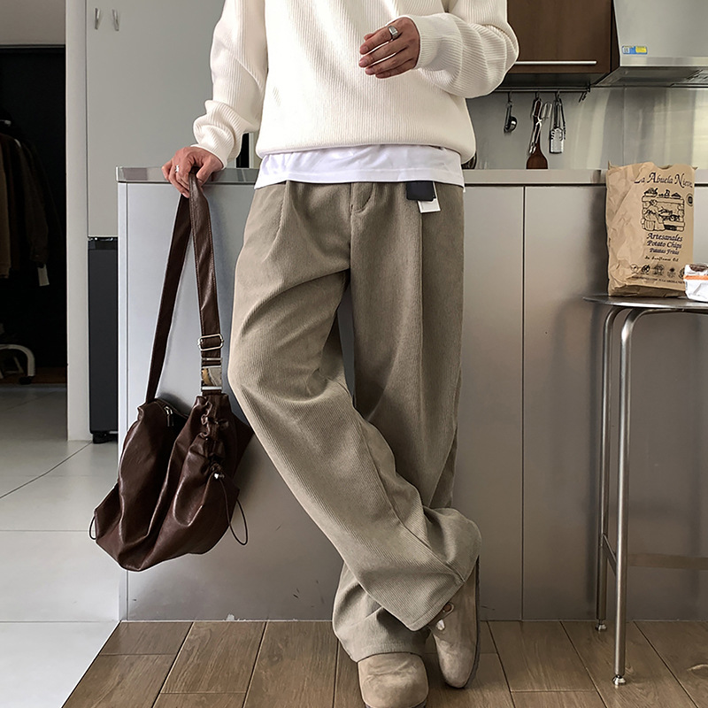 春のメンズダークカーキ無地ルーズカジュアルトレンディシンプル - Men'S Fashion Khaki Pants のレビューと価格