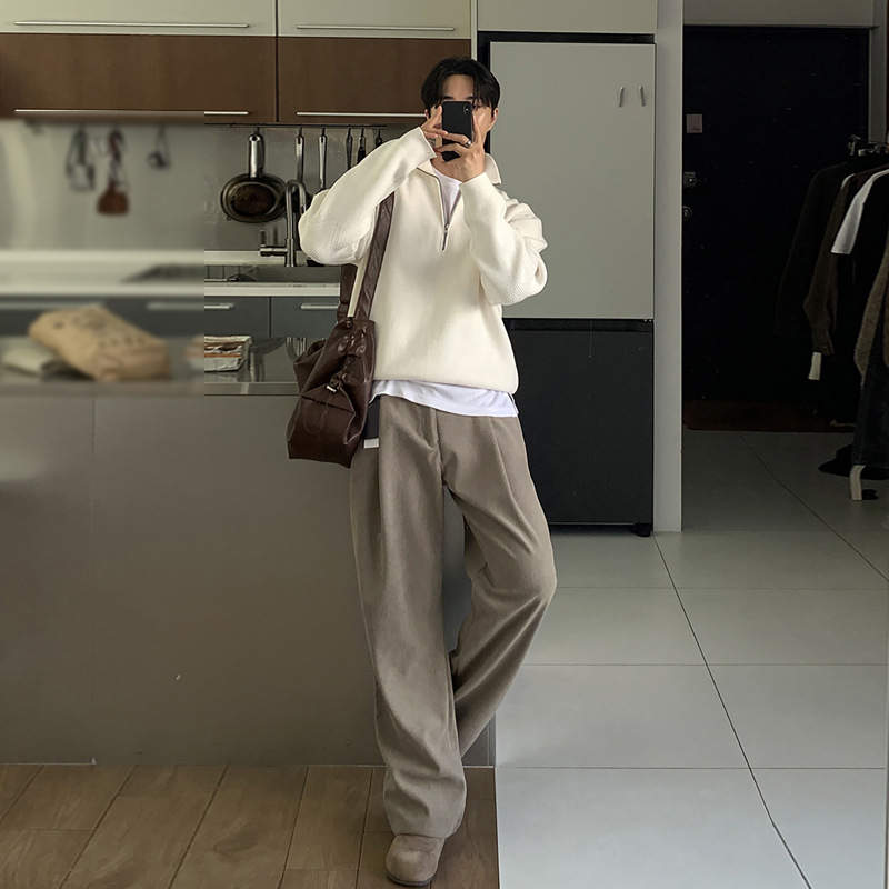 春のメンズダークカーキ無地ルーズカジュアルトレンディシンプル - Men'S Fashion Khaki Pants のレビューと価格