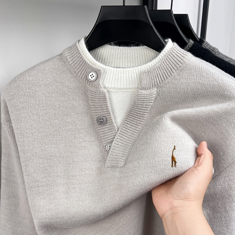 ファッショントレンド メンズ長袖セーター フェイクツーピース - Men'S Fashion V Neck Sweater のレビューと価格