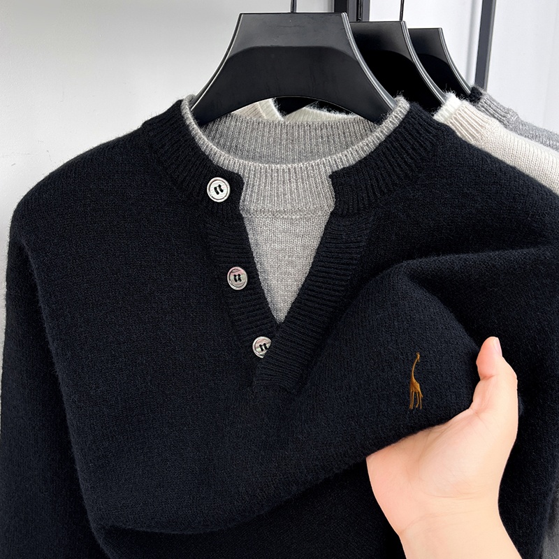ファッショントレンド メンズ長袖セーター フェイクツーピース - Men'S Fashion V Neck Sweater のレビューと価格