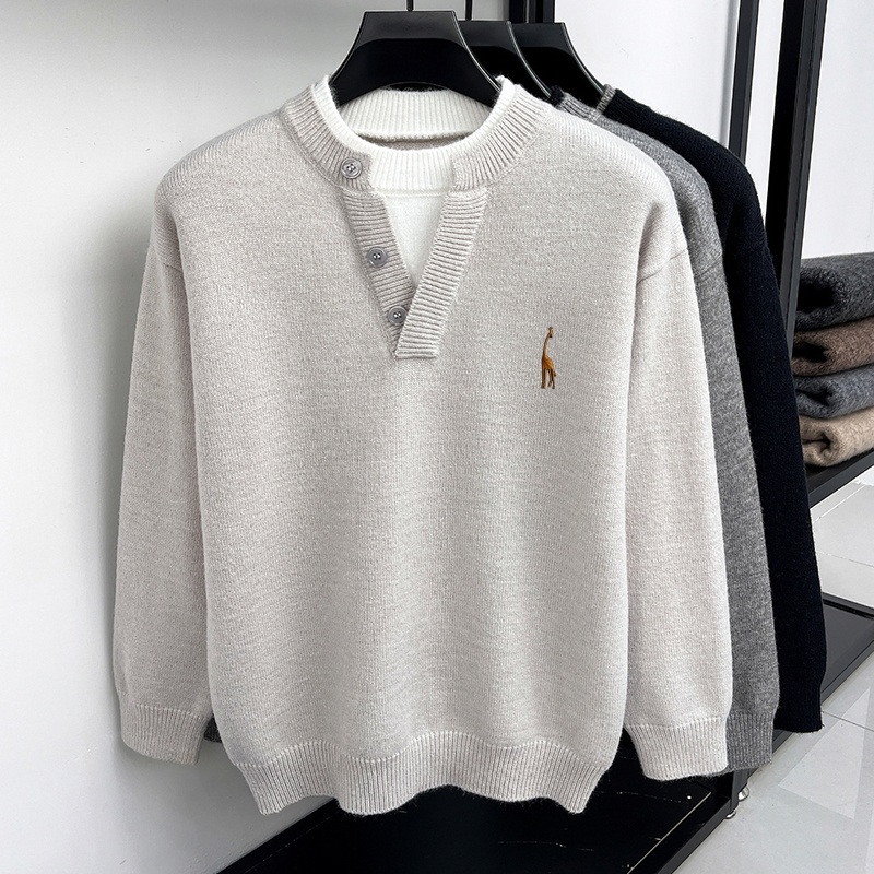 ファッショントレンド メンズ長袖セーター フェイクツーピース - Men'S Fashion V Neck Sweater のレビューと価格