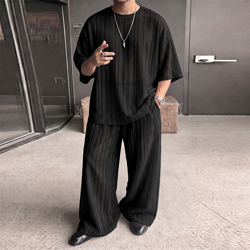 INCERUN メンズセット ストライプ柄 シースルー 半袖 - Men'S Fashion Trousers のレビューと価格
