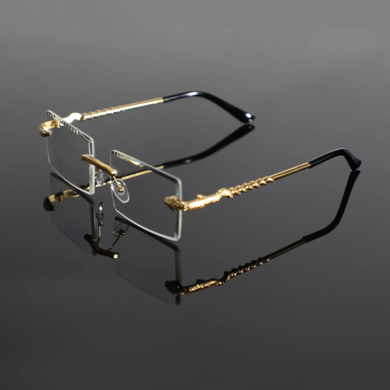 メンズ用メタル製長方形リムレスメガネ（蛇の形をしたテンプル装 - Men'S Fashion Non Prescription Glasses のレビューと価格