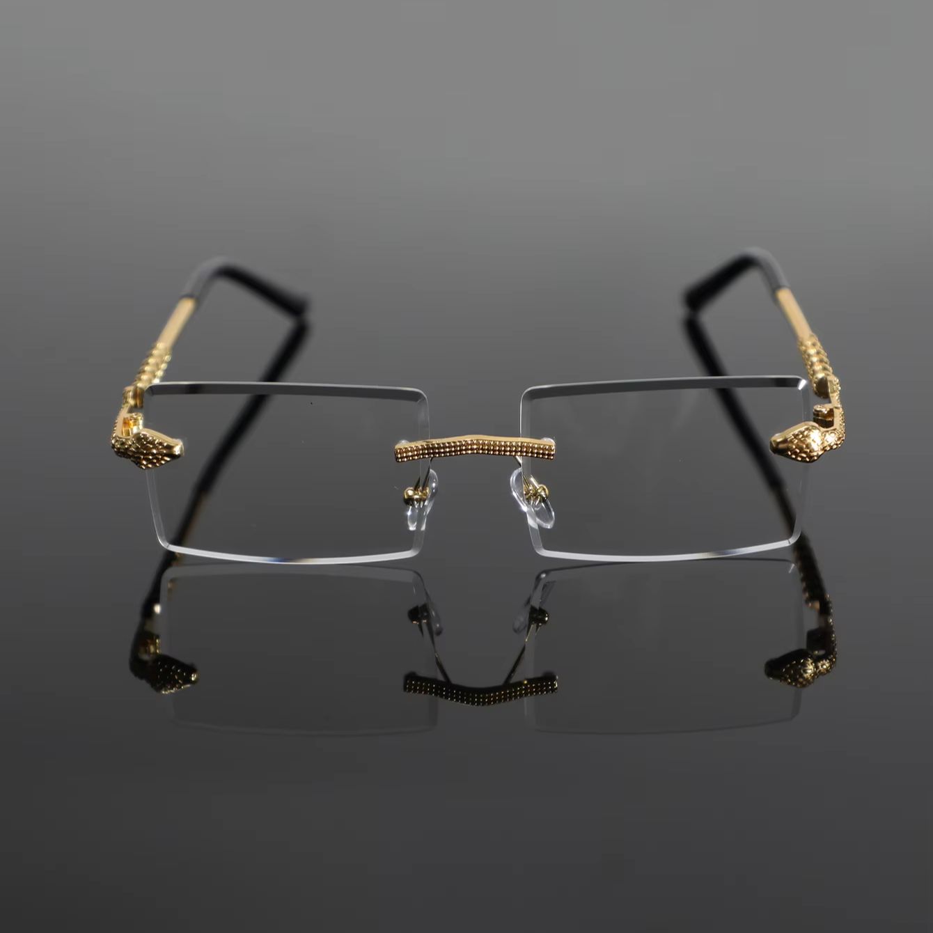 メンズ用メタル製長方形リムレスメガネ（蛇の形をしたテンプル装 - Men'S Fashion Non Prescription Glasses のレビューと価格