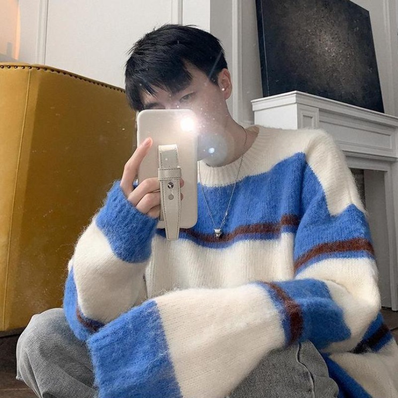 春秋プルオーバー メンズ 厚手 ブルーストライプニットウェア - Men'S Fashion Deals のレビューと価格