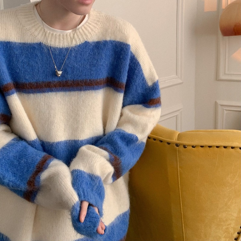 春秋プルオーバー メンズ 厚手 ブルーストライプニットウェア - Men'S Fashion Deals のレビューと価格