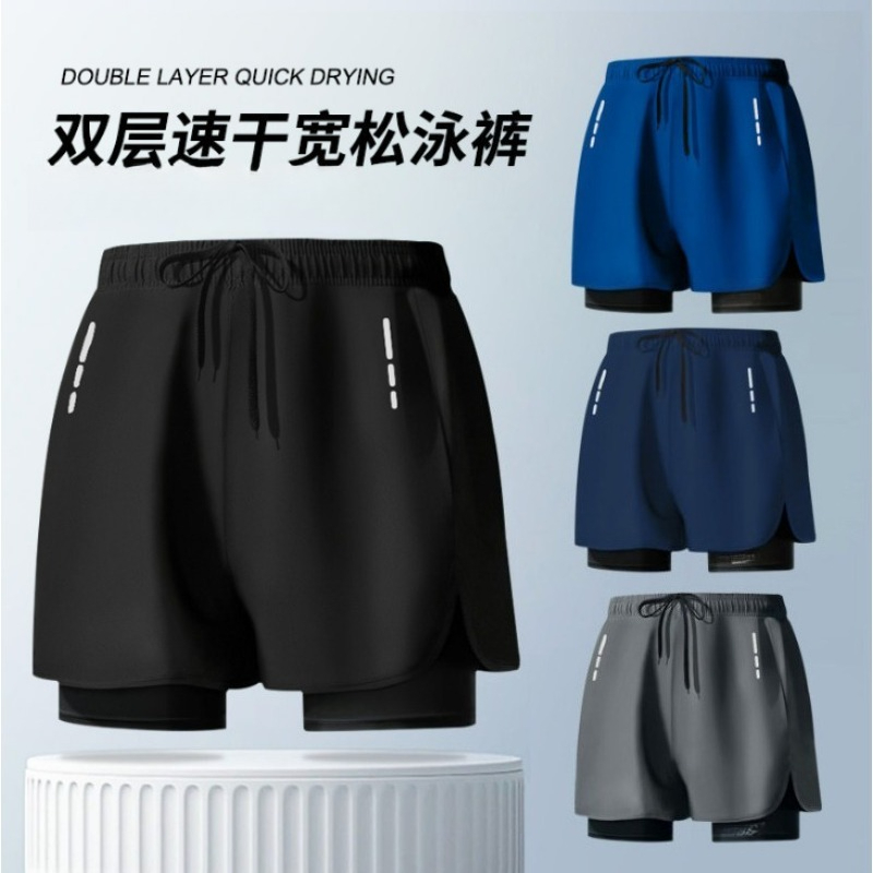 水泳パンツ 二重層 メンズ 恥ずかしくない設計 広角フラット - Swim Trunk Shorts のレビューと価格