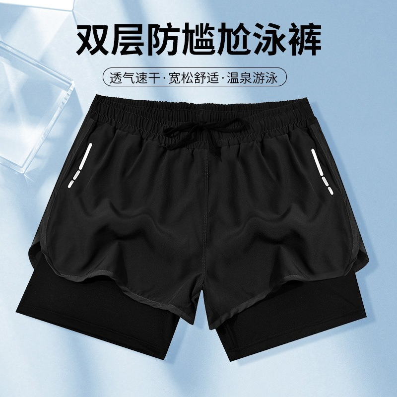 水泳パンツ 二重層 メンズ 恥ずかしくない設計 広角フラット - Swim Trunk Shorts のレビューと価格