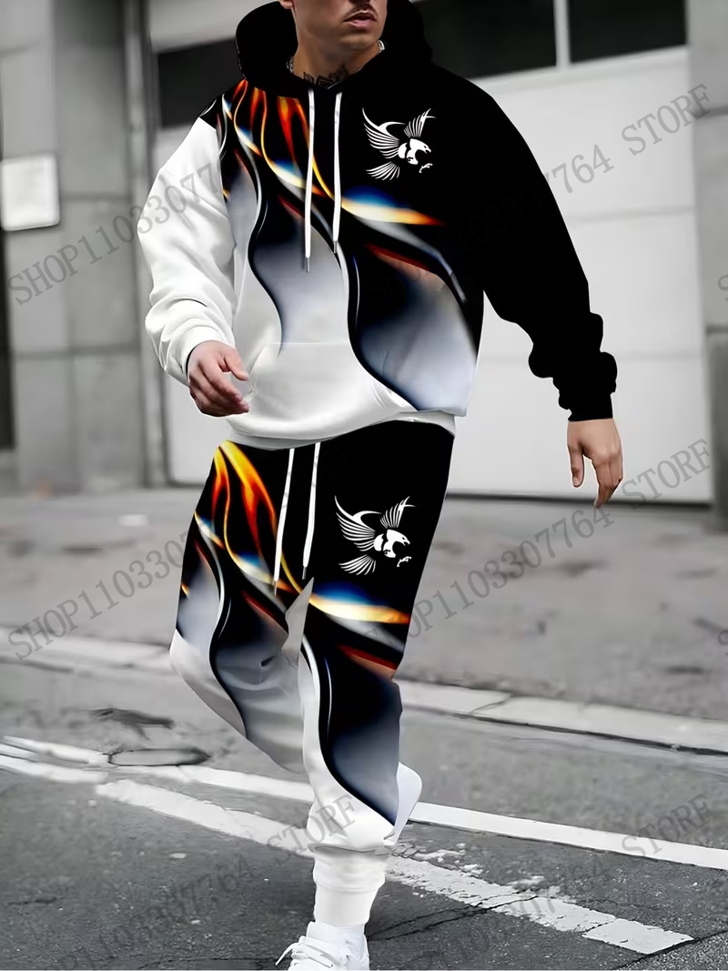 秋冬用パーカー＆パンツセット 高飛鳥柄 3Dプリントセット  - Mens Fashion Suits のレビューと価格