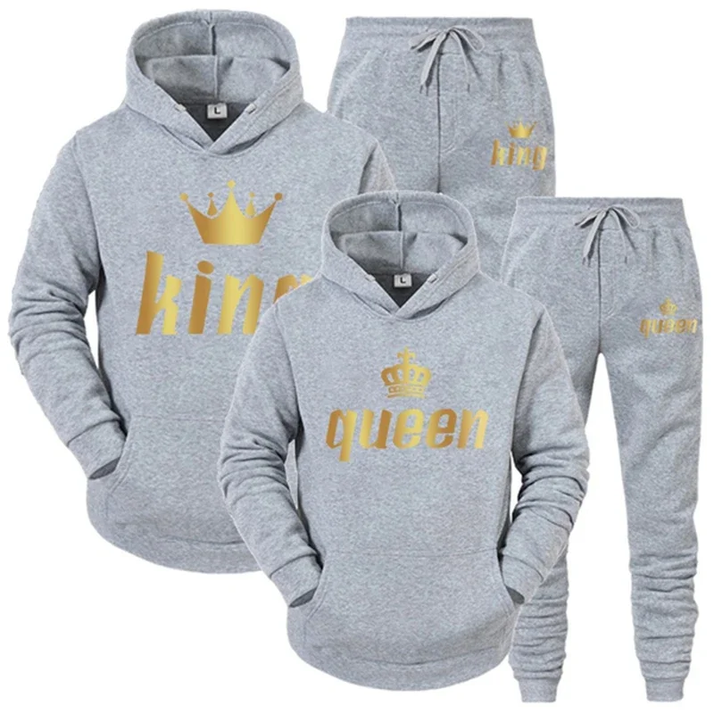男性女性トラックスーツキングとクイーンレタープリントパーカー - Men Fashion King のレビューと価格