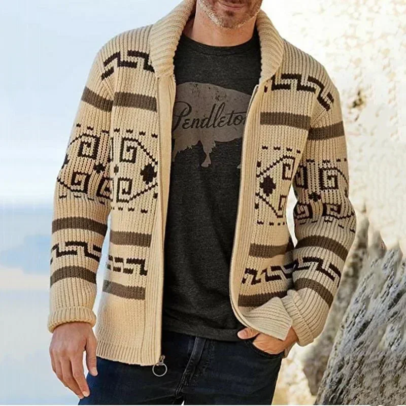 メンズ冬のセーターカーディガンヴィンテージジャカードニットシ - Men'S Fashion V Neck Sweater のレビューと価格