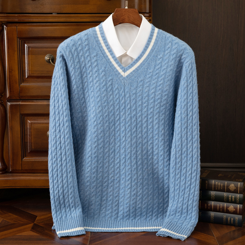秋と冬の新しい厚みのある100％ピュアカシミヤセーターメンズ - Men'S Fashion V Neck Sweater のレビューと価格