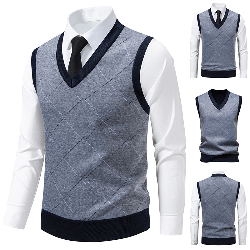 メンズニット暖かいセーター、秋と冬用、Vネックベスト、ダイヤ - Men'S Fashion V Neck Sweater のレビューと価格