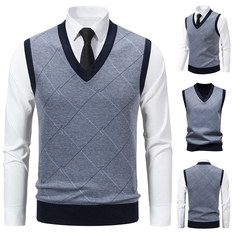 メンズニット暖かいセーター、秋と冬用、Vネックベスト、ダイヤ - Men'S Fashion V Neck Sweater のレビューと価格